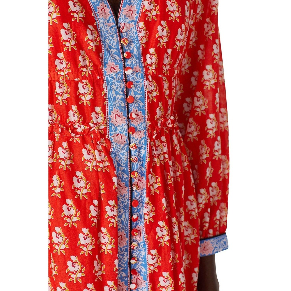 J.Crew 100% Cotton Tiered Floral Midi Dress Cerise Cove Sz 00 Resort Vacation - Picture 5 of 16